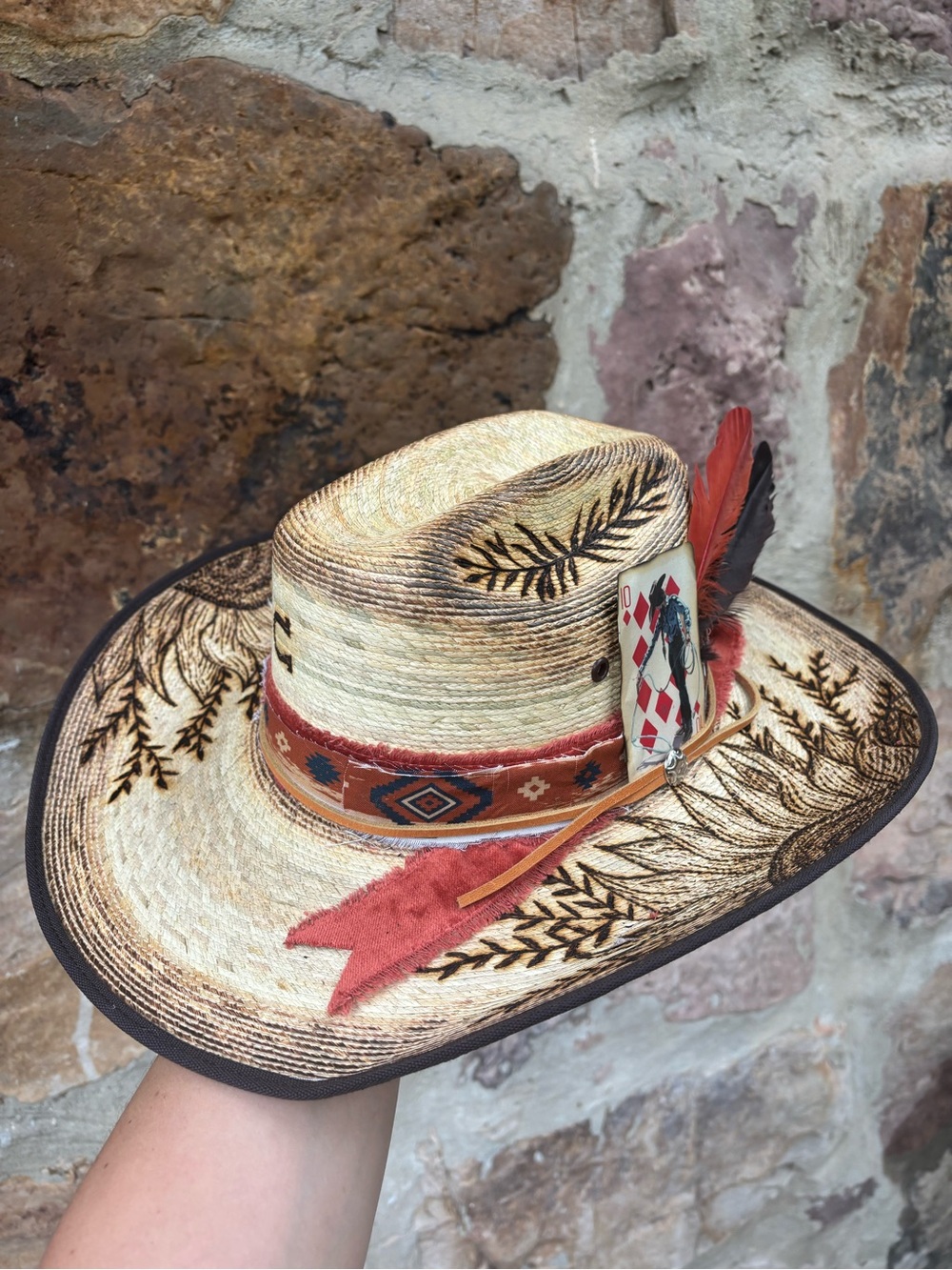 New Charlie 1 horse Hand burned hat Sz 7 1/8 - Picture 2 of 9